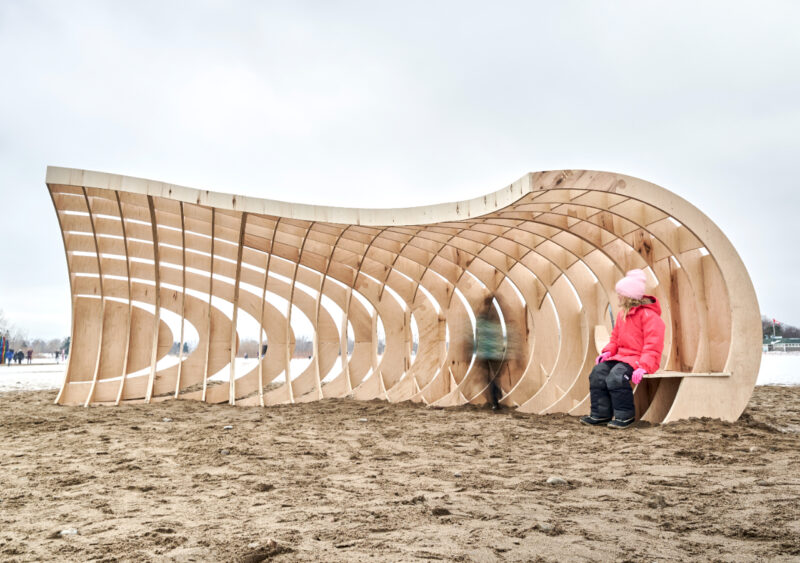 Crest art installation, wood