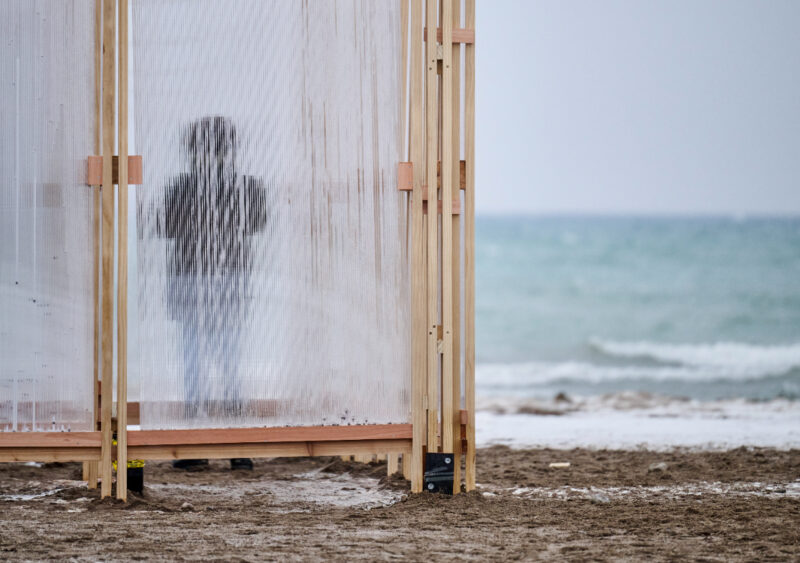 Glaciate art installation, snowy Woodbine beach in Toronto
