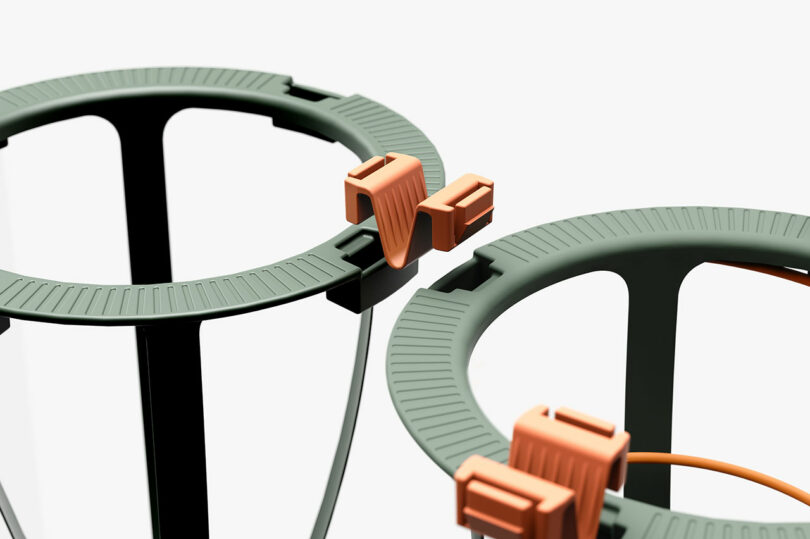 A close up of a green and orange object.